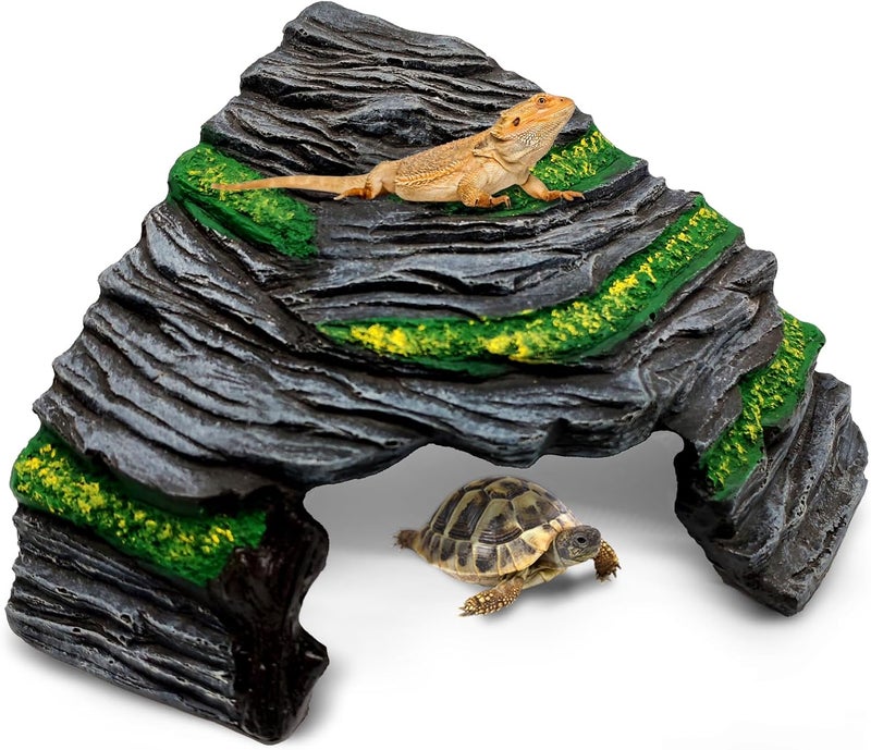 GOZILLA Reptile Hideout Cave,Turtle Tank Accessories Decor,Fish Tank Basking Platform for Bearded Dragon,Snake and Leopard Gecko.(Grey-M) - Image 1